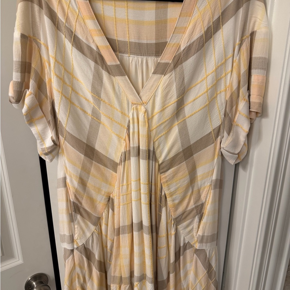Free People Cream, Yellow & Tan Plaid Midi Dress